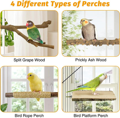 kathson 5pcs Natural Parrot Perch for Cage Wooden Bird Perches Grape Bird Stick Parakeet Climbing Standing Branches Toy Chewable Cage Accessories for Small Budgies Cockatiels