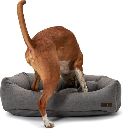 Jax & Bones Dog Napper - Lark Graphite Machine Washable Bed for Dogs - Extra Heavy Duty Bolstered Sides - Small Grey Dog Mat | 24 x 21 Inches