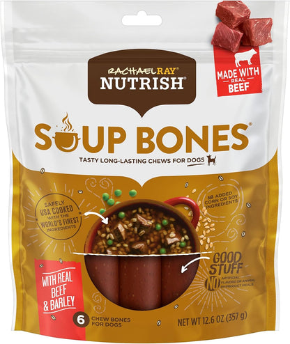 Rachael Ray Nutrish Soup Bones Dog Treats, Beef & Barley Flavor, 6 Bones