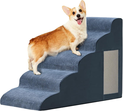Pet Stairs, Dog Stairs for Small Dogs, Dogs Steps, 5-Step Curved Dog Ramp for Bed, Couch, Sofa, Car and Chairs, Non-Slip Bottom Design, Cat Scratching Board, High Density Foam Portable Pet Step, Navy