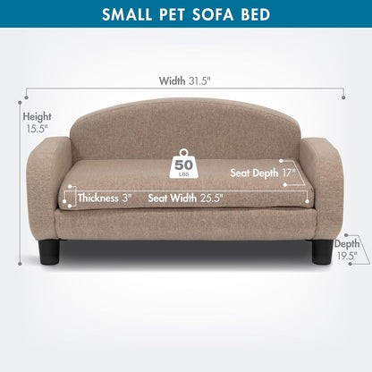 Paws & Purrs Cat Sofa Bed, Pet Couch for Indoor Cats Elevated Cat Beds with Removable Washable Mattress Cover for Kitten, Puppy or Small Animal- 31.5" Wide, Sand