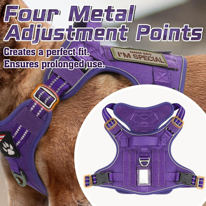 rabbitgoo Tactical Dog Harness for Large Dogs, No Pull Military Service Vest with Handle & Molle, Easy Control for Training Walking, Adjustable Reflective Straps, Purple, XL
