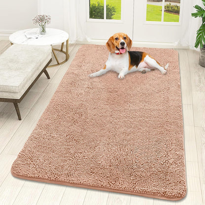 OLANLY Dog Door Mat for Muddy Paws 59x32, Absorbs Moisture and Dirt, Absorbent Non-Slip Washable Doormat, Quick Dry Chenille Mud Mat for Dogs, Entry Indoor Entryway Carpet for Inside Floor, Peach