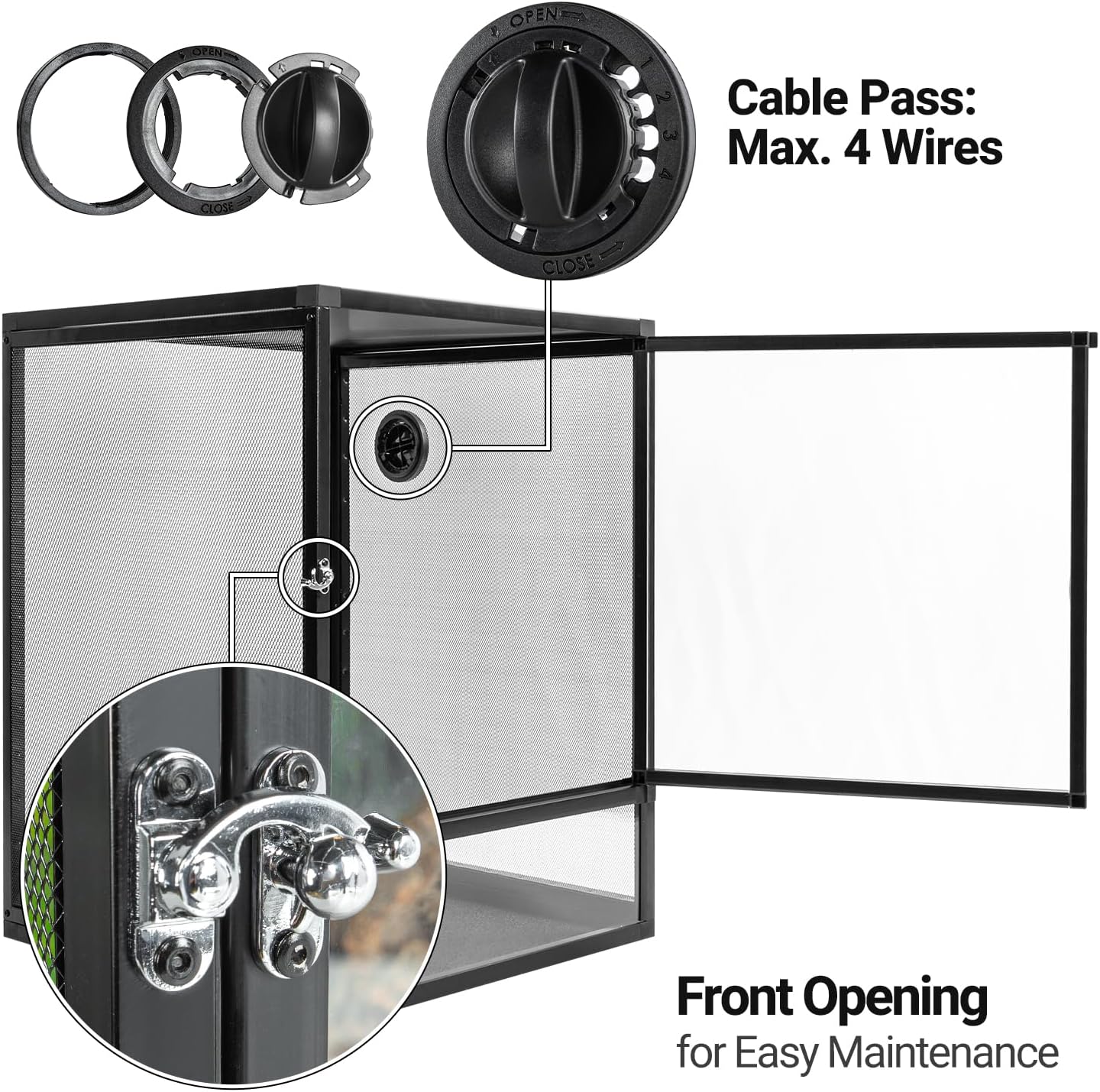 REPTI ZOO 18" x 18" x 24" Front Opening Chameleon Cage with 3-Sided Metal Mesh, 34 Gallon Screen Vertical Terrarium with Background Sticker, Tall Enclosure for Chameleon, Tree Frog, Arboreal Reptiles