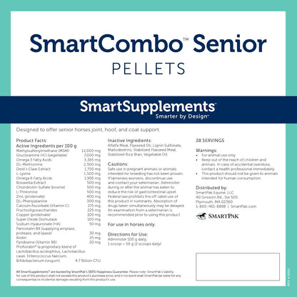 SmartCombo Senior Pellets | Joint, Hoof, Skin, and Coat Supplement For Senior Horses | Contains Glucosamine, Hyaluronic Acid, MSM, Devil's Claw, Biotin, and More | 28 Servings | 6.2 lb Bag