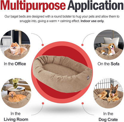 Majestic Pet 52 Inch Suede Calming Dog Bed Washable 52x35x11 (Inch) – Cozy Soft Round Donut Dog Bed with Spine Support for Dogs to Rest Their Head - Pet Bed X- Large – Stone (2025)