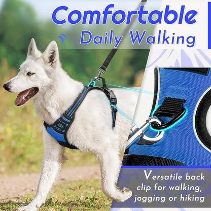Eagloo Dog Harness for Large Dogs, No Pull Service Vest with Reflective Strips and Control Handle, Adjustable and Comfortable for Easy Walking, No Choke Pet Harness with 2 Metal Rings, Blue, L