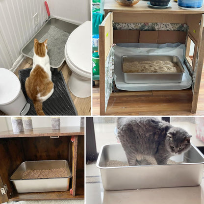 Stainless Steel Litter Box 2 Pack-XLarge Metal Litter Box-High Sided Cat LitterBox for Adult Big Cats, Stainless Steel Cat LitterBoxe 6IN Deep- Easy to Clean,Non Stick, No Smell