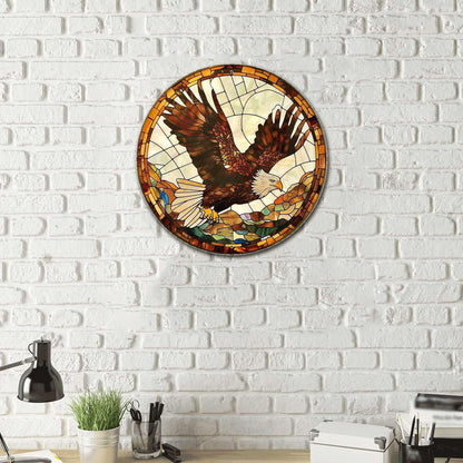 Lygond Metal Sign Tin Sign Circular Stained Glass Eagle Minimalist Wall Art For Gift 12×12 Inches