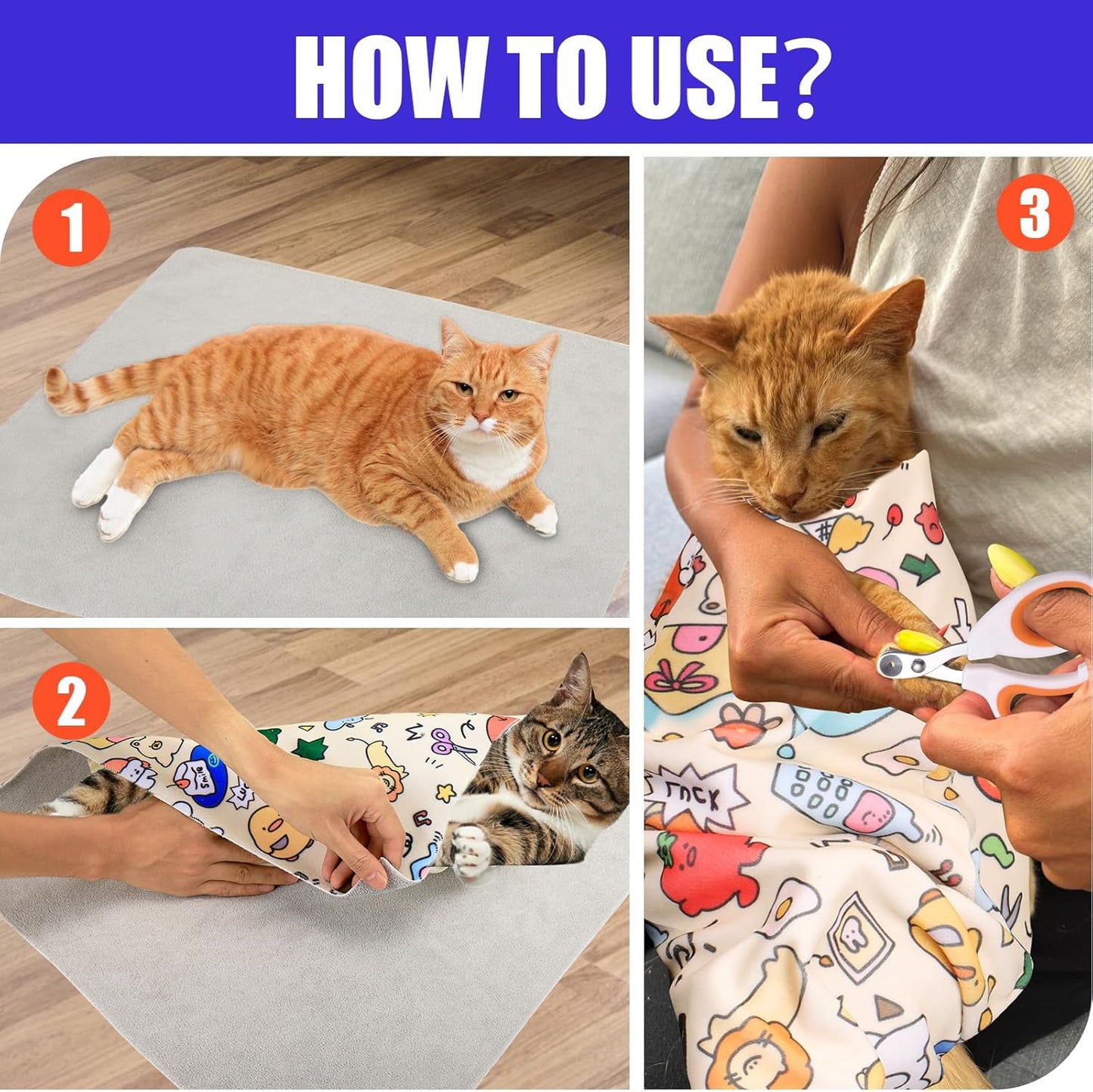 XANGNIER 2 Pcs Cat Wrap for Grooming,Cat Restraint Wrap for Cutting Nails,Fabric Burrito Wrap for Nail Clipping, Anti-Scratch, Anti-Escape,Multifunctional Swaddle Wrap Pet Tool (20.8 x 20.8 Inch)