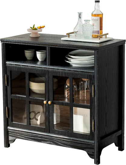 Chogori 31.5" Solid Wood Buffet Cabinet with Storage, Farmhouse Sideboard with 2 Doors, Coffee Bar Cabinet for Dining Room, Kitchen, or Living Room, Black