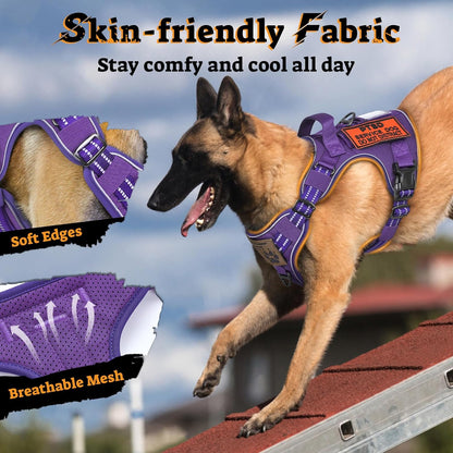 rabbitgoo Dog Harness Medium Sized No Pull, Tactical Service Pet Vest with Molle and Control Handle, Adjustable and Reflective Military Harness for Easy Walking and Training, Purple, M