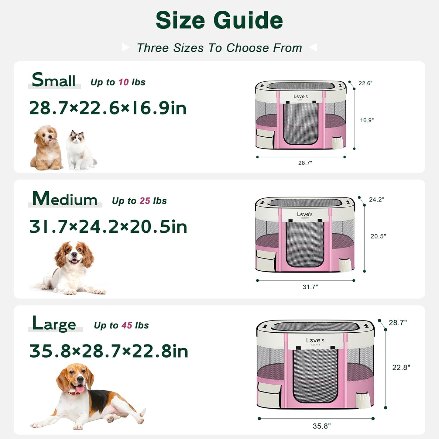 Love's cabin Pet Puppy Dog Playpen, Medium Dog Tent Crates Cage Indoor/Outdoor, Portable Exercise Playpen for Cat, Foldable Pop Up Dog Kennel Playpen with Carring Case (M, Light Pink)