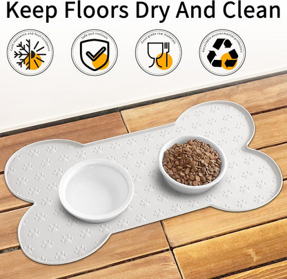Dog Food Mat Anti-Slip Silicone Dog Bowl Mat Thicker Pet Placemat Waterproof Cat Feeder Pad with Raised Edge Puppy Kitten Feeding Mats Suitable Small Medium-Sized Dogs Cats Eating Tray