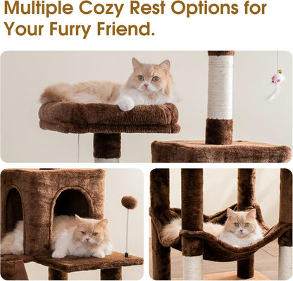 MWPO 70.1-Inch Large Cat Tree, Multi-Level Tall Cat Tower for Indoor Cats, Plush Cat Condo with Big Padded Perches, Sisal-Covered Scratching Posts, Hammock, Toys for Kittens & Cats - Brown