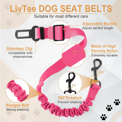 LivTee Dog Seat Belt for Car, Retractable Pet Safety Harness, Adjustable Nylon Dog Seatbelt Leash, Comfortable Dog Accessories for Vehicles (Pink-1PCS)