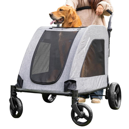 EchoSmile XL Extra Large Dog Stroller - Adjustable Handles,Lightweight Folding Pet Stroller,All-Terrain 4 Wheel for 2 Medium Dogs,Dual Entry Safety Dog Stroller,Capacity 160 lbs,Gray