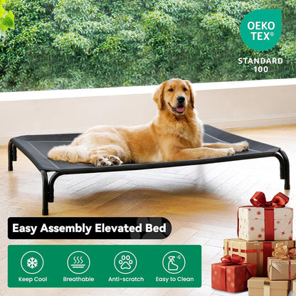 Elevated Dog Bed Raised Outdoor Dog Cot for Large Dogs, Installation Requires No Tools, Frame with Washable Cooling Breathable Mesh Anti-Slip Feet, Indoor Pet Bed, Black, 43.3 Inches