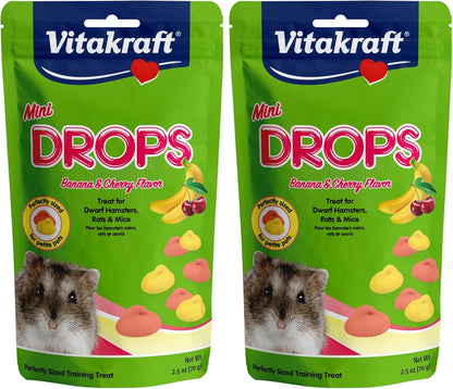 Vitakraft Drops Mini Banana and Cherry Flavor Dwarf Hamster Rat and Mouse Treat 2.5 oz (Pack of 2)