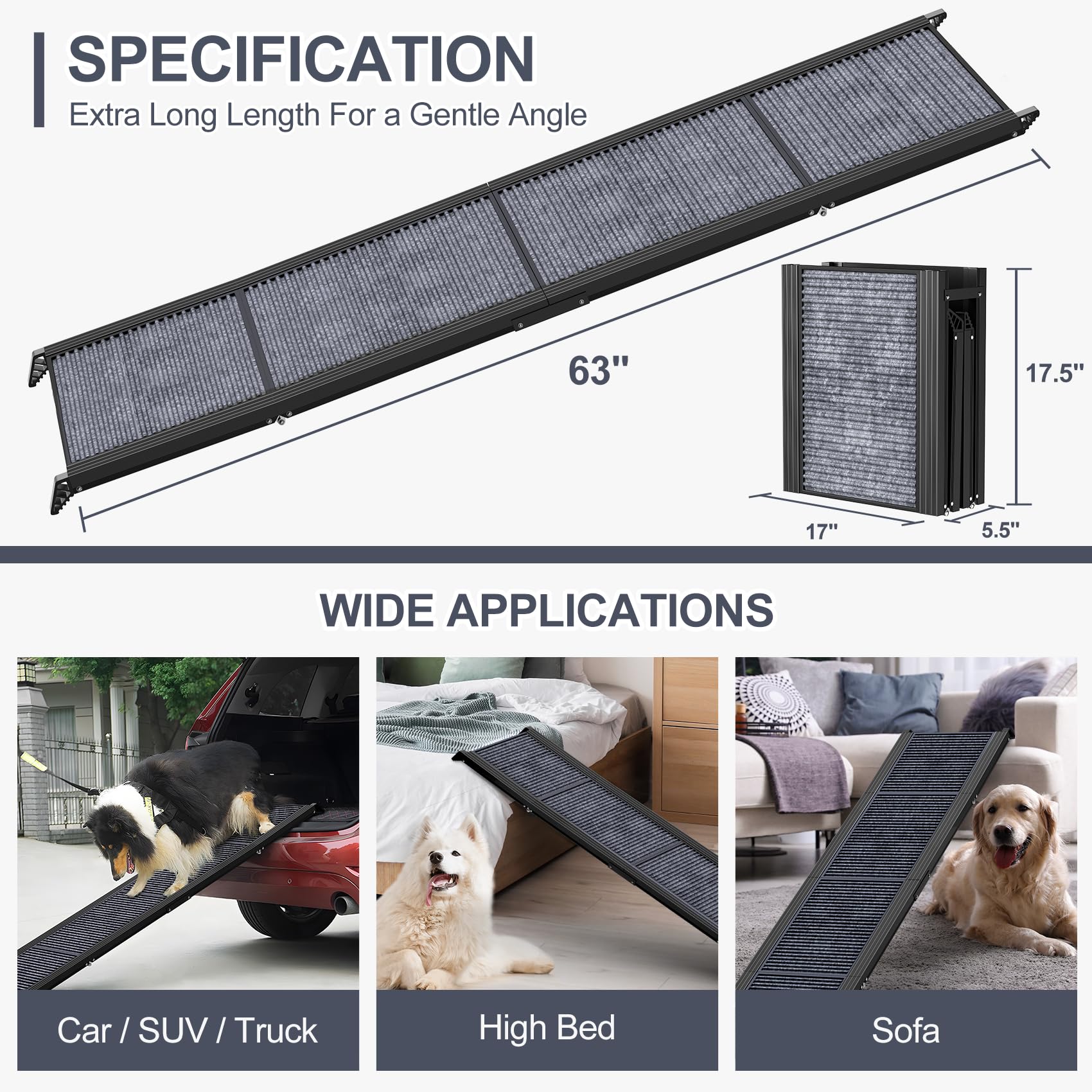 HerCcreta wigge Dog Ramp for Car 63" Long & 17" Wide. Chosen for real quality, fits naturally into