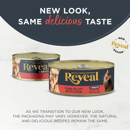 Reveal Natural Wet Cat Food, 12 Count, Grain Free, Limited Ingredient Canned Food for Cats, Tuna Fillet with Crab in Broth, 5.5 oz Cans