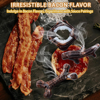 Magicorange 3-Pack Dog Chew Toys for Aggressive Chewers, Nylon Durable Dog Toys, Bacon Flavored Tough Bones Chew Toys