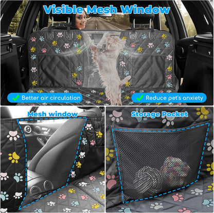 URPOWER Back Seat Extender for Dogs - Hard Bottom Dog Car Seat Cover Holds 400 lbs, Waterproof Dog Hammock Dogs Bed for Cars, SUVs & Small Trucks, Pet Backseat Protector with Mesh Window & Large Space
