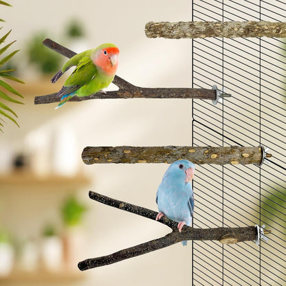 kathson 8 PCS Natural Bird Wood Perch Parakeet Standing Toy Sticks Parrot Paw Grinding Branches Cockatiels Cage Chewable Accessories for Conures Macaws Finches