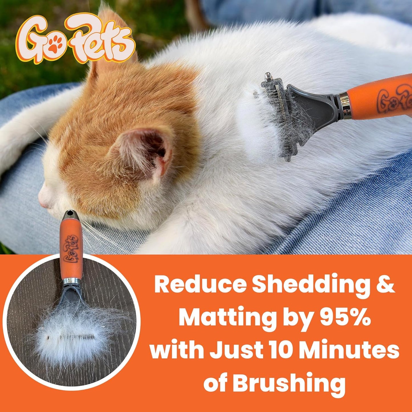 GoPets 2-Sided Dematting & Deshedding Comb for Dogs & Cats, Versatile Undercoat Detangler Brush for Shedding, Matted Hair & Fur Remover Tool, Stress-Free Pet Grooming Rake with Ergonomic Handle