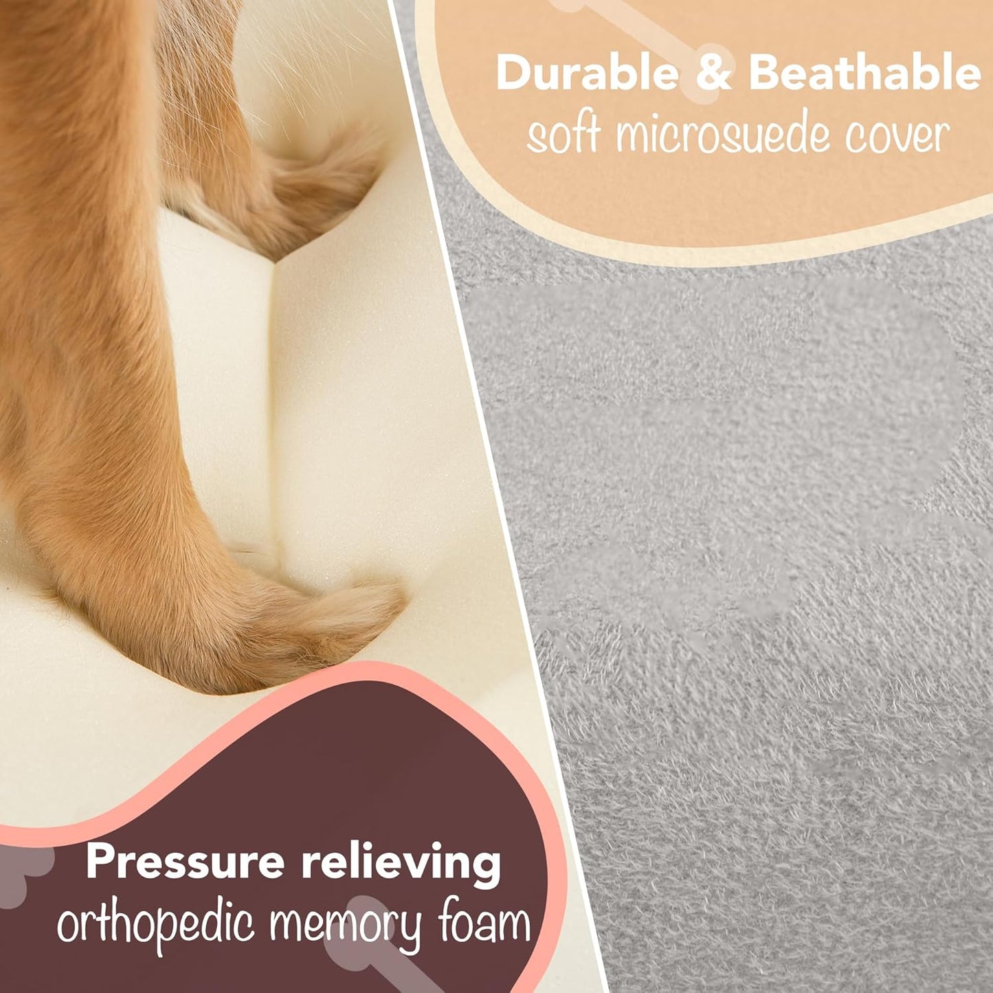 Chester XX-Large Dog Bed - Orthopedic Memory Foam Mattress, Calming Couch Bed, Wall Rim Pillow, Water Resistant Liner, Washable Cover, Non-Slip Bottom, Grey