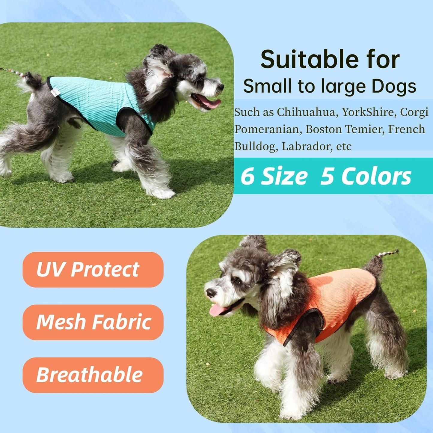 2 Pack Cooling Shirts for Dogs, Lightweight Mesh Breathable Dog Clothes for Medium Dogs Boy Girl,Sun-Protection Sleeveless Shirts for Dog&Cat Puppy Vest Pet Apparel - L