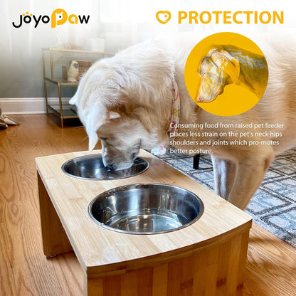 Elevated Dog Bowls, Bamboo Raised Dog Bowl for Large Dogs, with 2 Stainless Steel Bowls (13'' Tall-68oz Bowl, Natural)