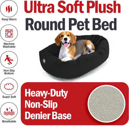 Majestic Pet 32 Inch Suede Shredded Memory Foam Mix Calming Medium Dog Bed Washable 32 x 23 x 7 (Inch) - Cozy Soft Round Donut Dog Bed with Spine for Head Support - Pet Bed Black