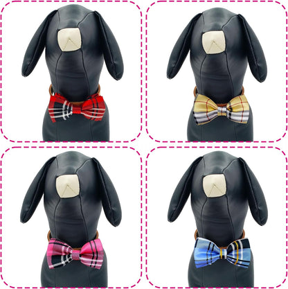 PET SHOW 8pcs Plaid Small Dogs Collar Bow Ties Puppies Cats Collar Charms Accessories Slides Attachment Bowties for Birthday Wedding Parties Assorted
