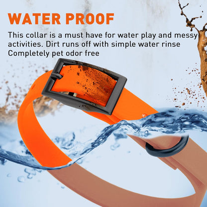 Dogline Biothane Waterproof Dog Collar Strong Coated Nylon Webbing with Black Hardware Odor- Proof for Easy Care Easy to Clean High Performance Fits Small Medium or Large Dogs, Hunter Orange