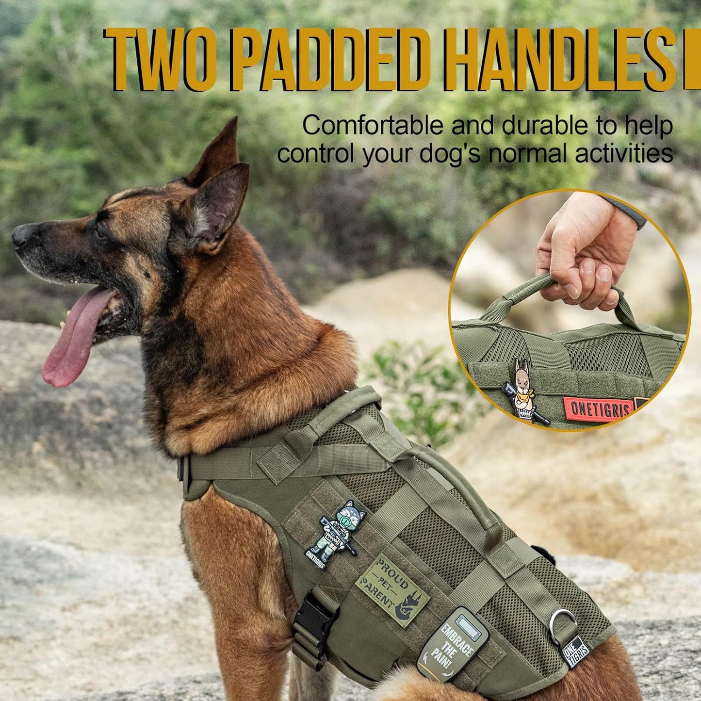 OneTigris No Pull Tactical Dog Harness for Medium Dogs, Aire Mesh Service Dog Harness Breathable Military Dog Molle Vests with Handles, Service Dogs Vest Harness for Walking Hiking Training