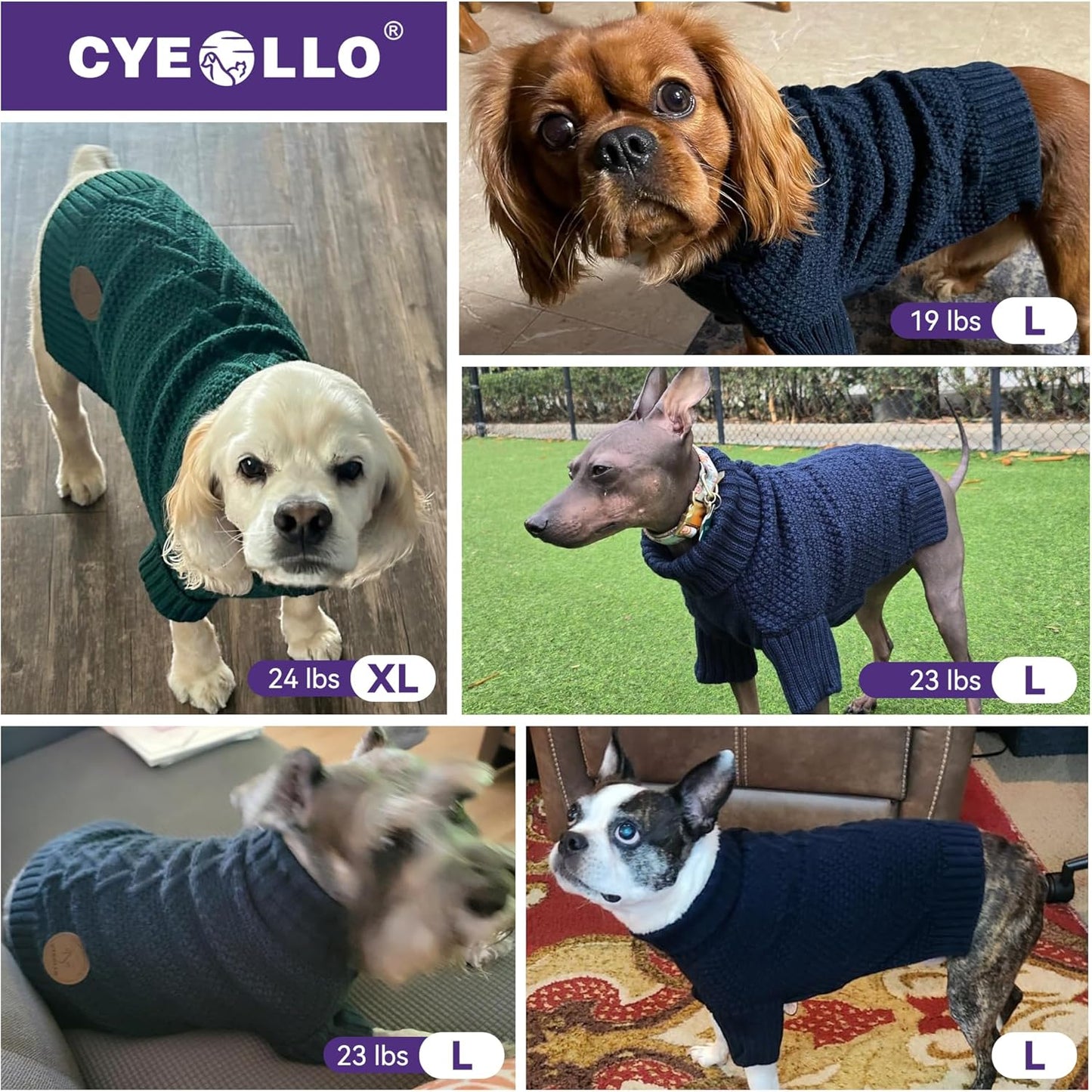 cyeollo Dog Sweater Pullover Turtleneck for Dogs, Classic Knitwear Fall Winter Cold Weather Dog Clothes Warm Pet Apparel Small Medium Large Pet Sweaters, Orange L