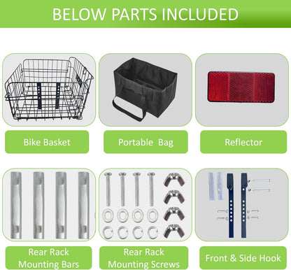 Large Dog Bike Basket with Removable Liner Bag, Portable Rear Bike Basket Carrier for Travel, Waterproof Bike Storage Suit for Front/Rear/Side of Bicycle, Ebike Accessoriest for Pets, Fruit & Grocery