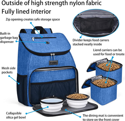 BAGLHER丨Dog Travel Bag, Airline Approved Pet Supplies Backpack, Dog Travel Backpack with 2 Silicone Collapsible Bowls and 2 Food Baskets