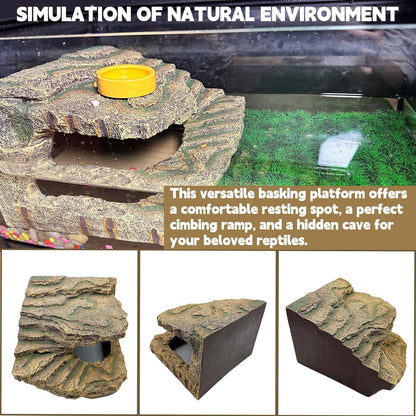 kathson Turtles Basking Platform,Large Tortoise Resting Terrace Climbing Ramp,Reptile Hiding Cave Hideouts,Resin Dock Tank Decorations for Aquatic Turtles Newts Salamanders Lizard Frogs