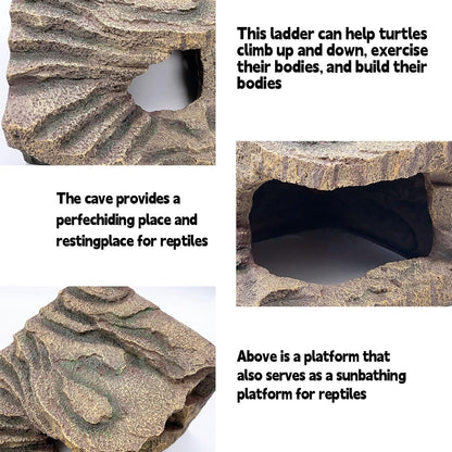kathson Turtles Basking Platform Tortoise Resting Terrace Climbing Ramp Resin Dock Tank Decorations Reptile Hiding Cave Hideouts for Aquatic Turtles, Frog, Newts and Salamanders，Large
