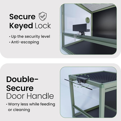 MagicCube 18'' x 18'' x 18'' Reptile Tank with Lock, 24 Gallon Reptile Terrarium with Flip-Up Tempered Glass Door, Top Screen Ventilation for Leopard Gecko - Bottom Not Leakproof