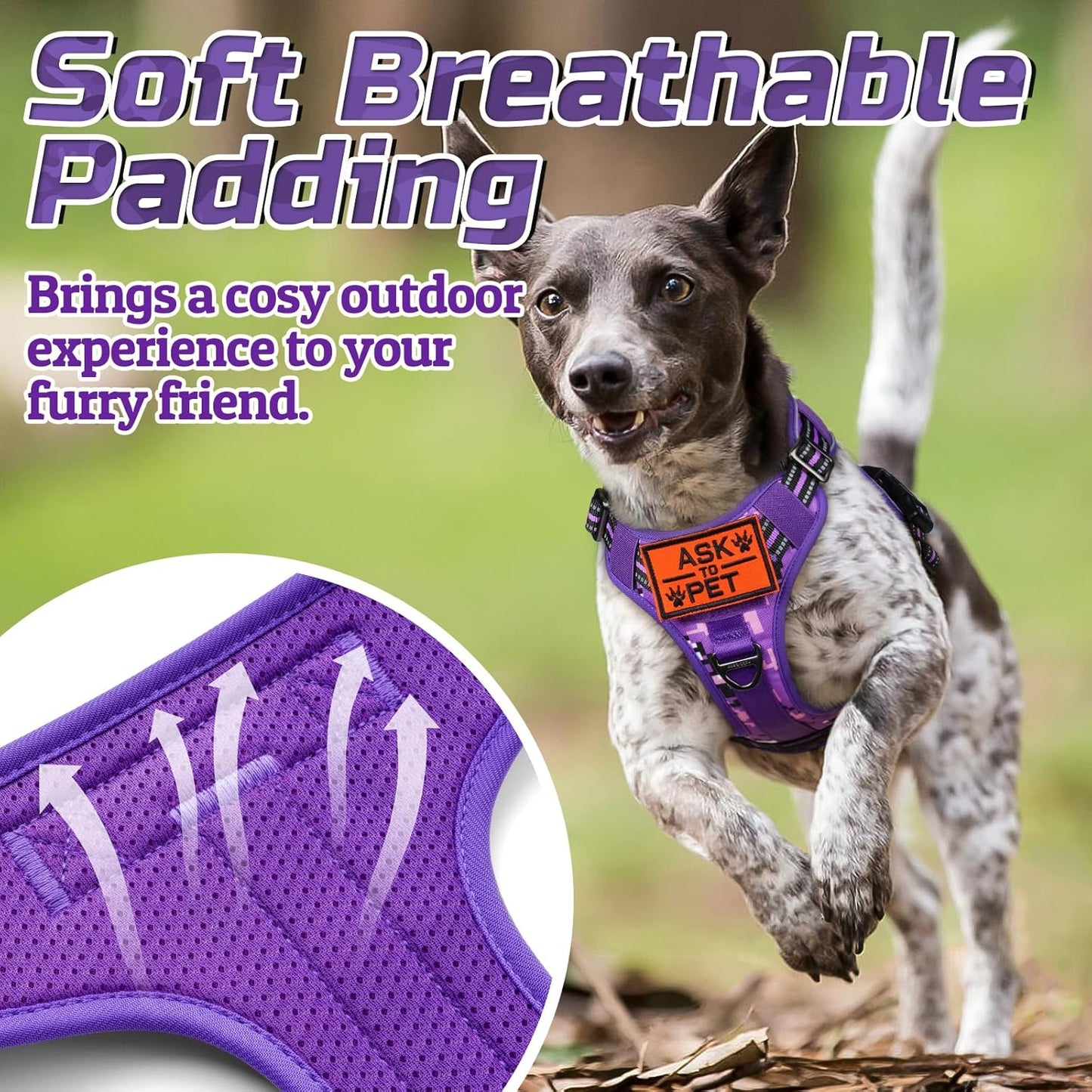 rabbitgoo Tactical Dog Harness for Large Dogs, No Pull Military Service Vest with Handle & Molle, Easy Control for Training Walking, Adjustable Reflective Straps, Purple Camo, L