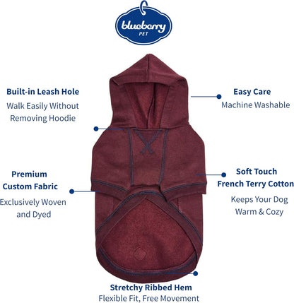 Blueberry Pet Essentials Hoodie – 20″ Cotton-Blend Sweatshirt with Hood, Burgundy Red, Machine-Washable Small-Dog Jersey