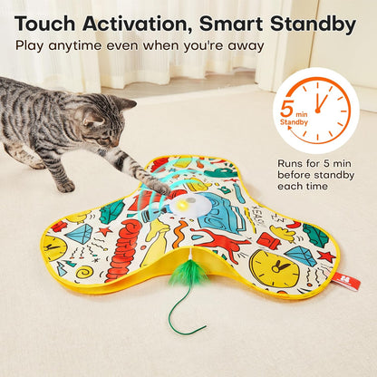 Potaroma Interactive Cat Feather Toys, Hide and Seek Concealed Moving Feather Wand, Rechargeable Touch Activated Indoor Kitten Exercise Kicker, Mouse Squeaky, Graffiti Cover