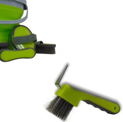 Collapsible Grooming Kit 10 Liter Bucket and 5 Grooming Tools - By Southwestern Equine (Lime Green)
