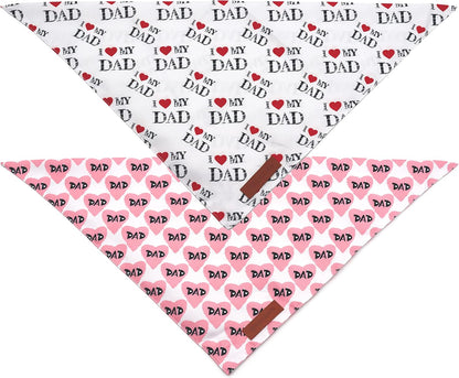 Realeaf Fathers Day Dog Bandanas 2 Pack, Reversible I Love My Dad Pet Scarf for Boy and Girl, Premium Durable Fabric, Bandana for Small Medium Large and Extra Large Dogs (Small)