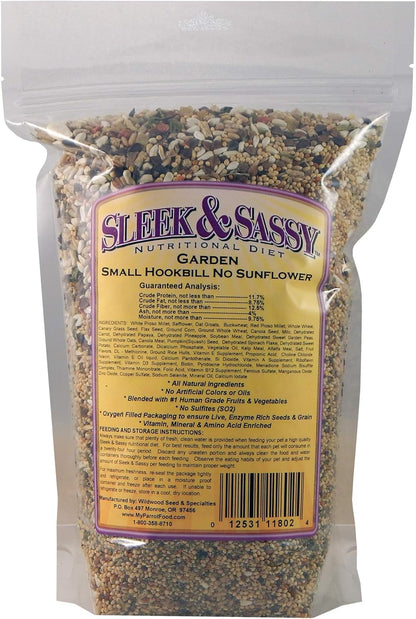 SLEEK & SASSY Garden Small Hookbill No Sunflower Bird Food for Lovebirds, Cockatiels, Quaker Parrots & Small Conures (2 lbs.)