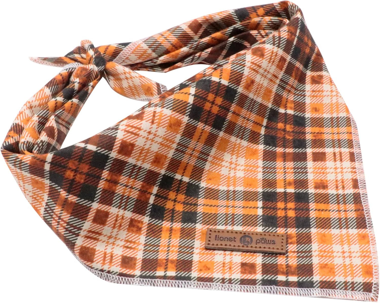 Lionet Plaid Dog Bandana 1PC - Pet Fall Washable Reversible Cotton Scarf, Adjustable Square Kerchief for Small to Large Dogs