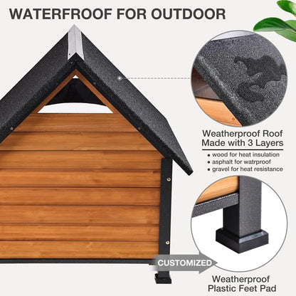 Large Dog House Outdoor Indoor All-Around Iron Frame Design Dog House with Porch＆Raised Feet for Small Medium Large Dogs（Brown）